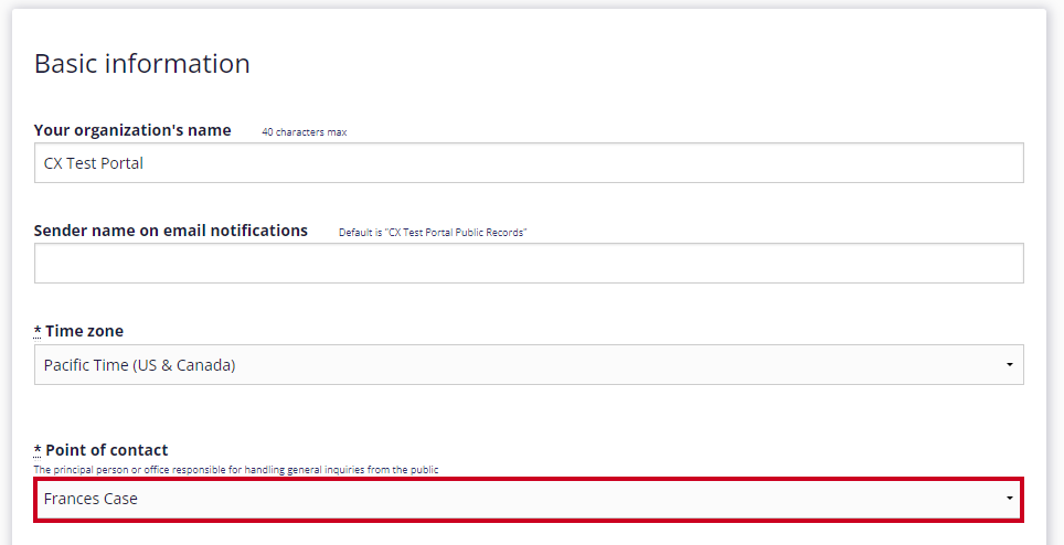 The name 'Frances' is selected in the Point of Contact drop-down menu.