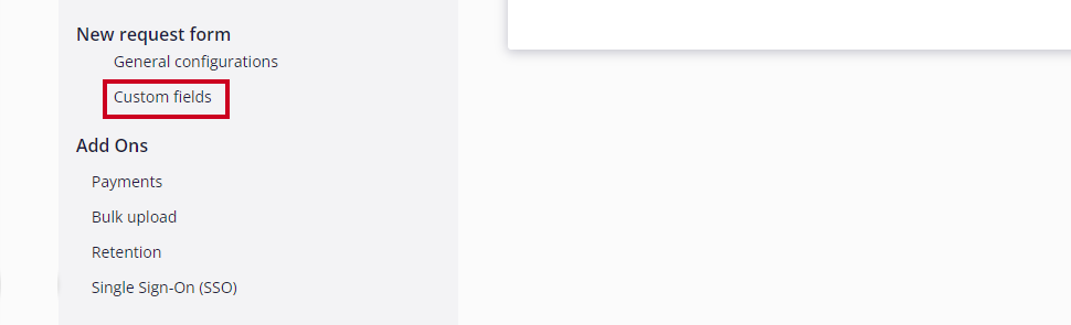 The 'Custom Items' option is highlighted in the left-hand navigation menu under the 'New Request Form' heading.