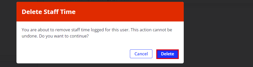 Delete staff time popup.