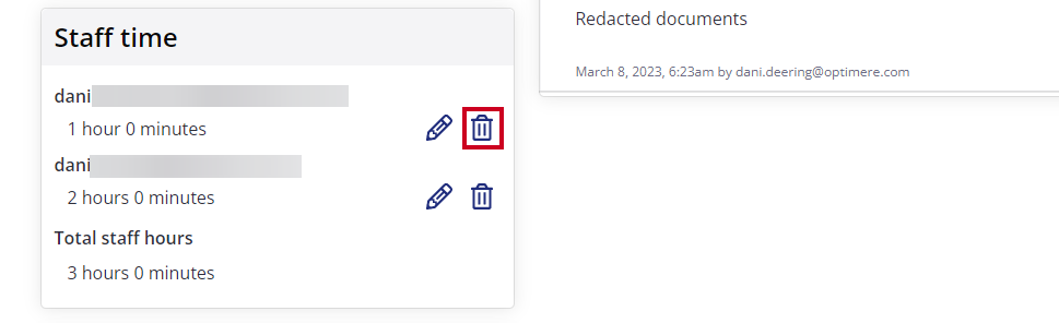 Trashcan icon next to staff time.