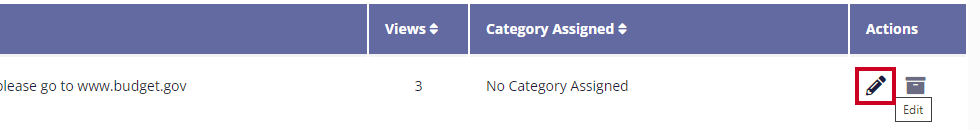 The Edit button, a pencil icon, is highlighted in the Actions column.