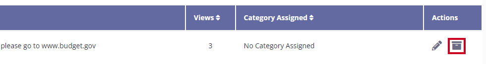 The Archive button, a file cabinet icon, is highlighted in the table's action menu next to the alert.
