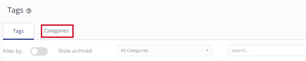 The Categories tab is highlighted above the Tag filter options.