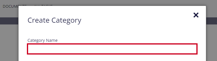 The Category Name text field is selected on the Create Category pop-up window.