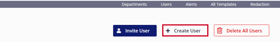 + Create User button in top right of Users screen.