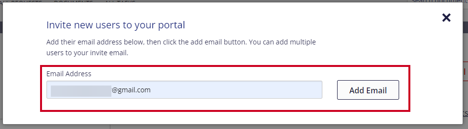 email address field on invite users pop-up screen.