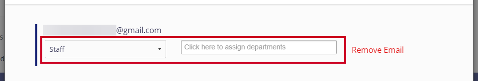 User role drop-down and departments field.