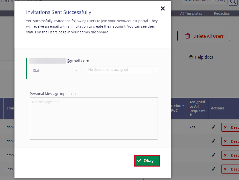 green okay button with checkmark in bottom right corner of pop-up screen.