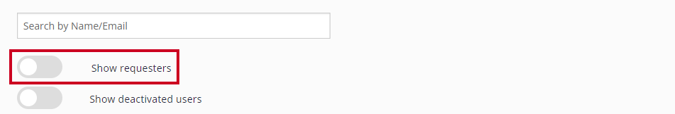 show requestors toggle under search box.
