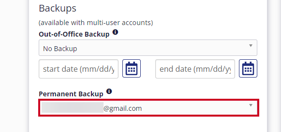 Another user is selected on the Permanent Backup drop-down menu.