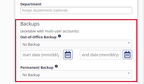 The Backups options is highlighted in the Account Settings section.