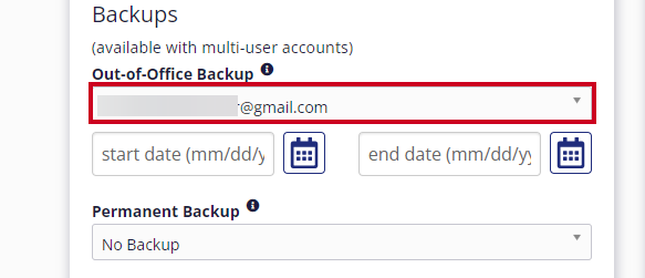 A user is selected in the Out-of-Office Backup drop-down menu.