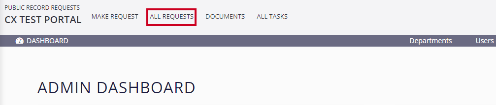 The 'All Requests' option is highlighted in the upper-left corner of the dashboard, next to the the Portal's name.