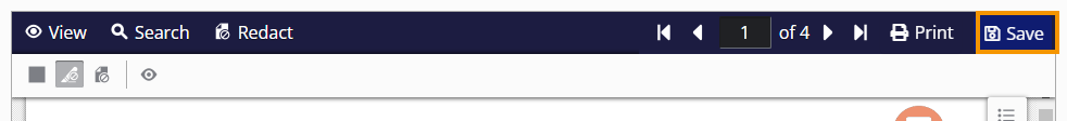 The Save button, marked by a disk icon, is highlighted in the upper-right corner of the document, next to the Print button.