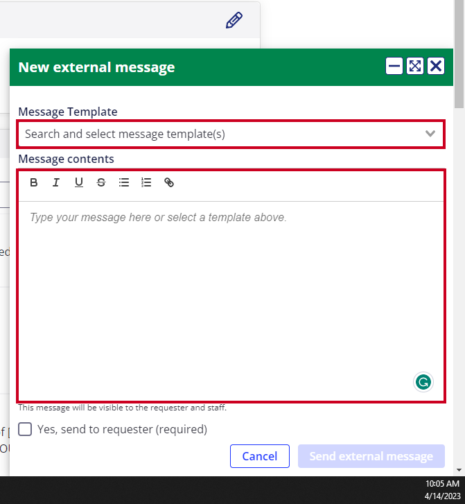 external message options.