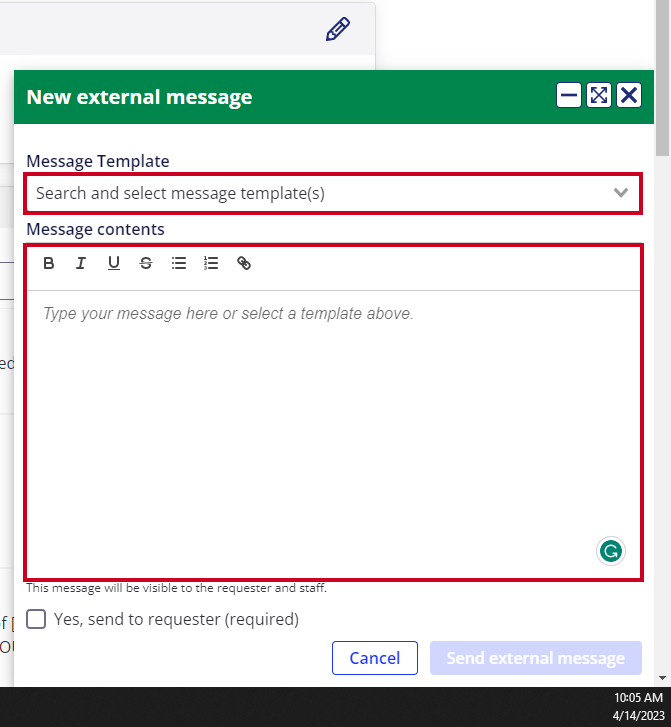 External message options.