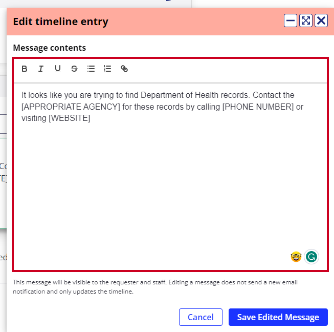 Message text field.