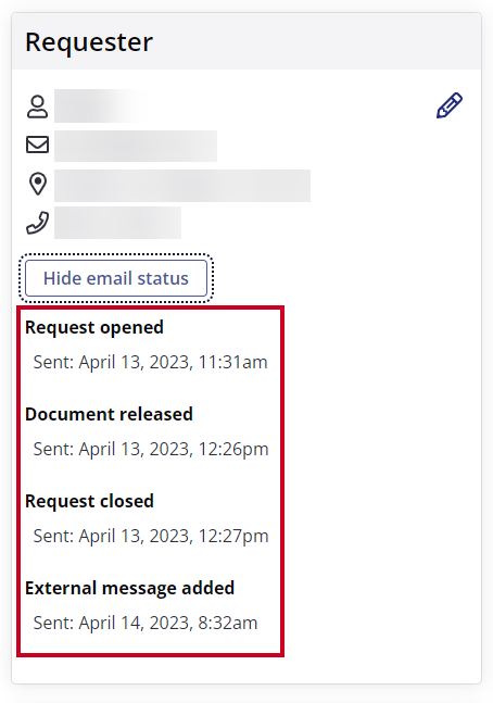 Outbound email status.