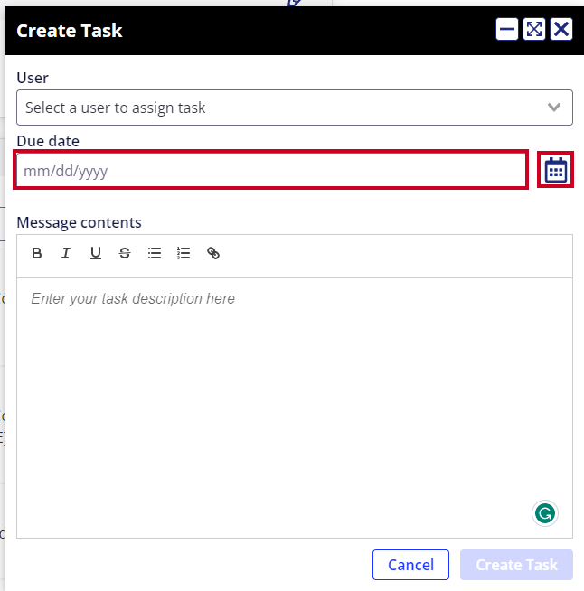 due date field and calendar option.