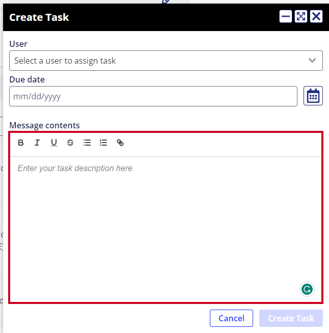 Message contents text field.