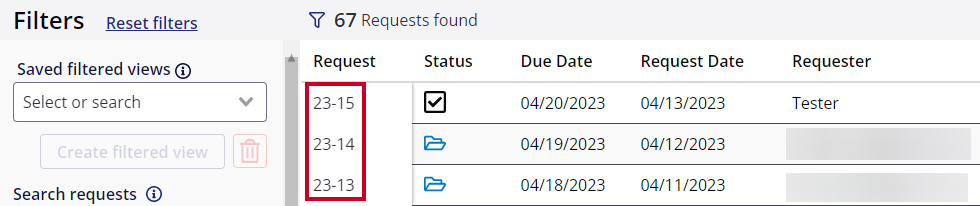request number column.