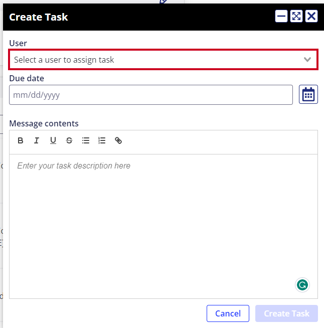select a user drop-down menu.