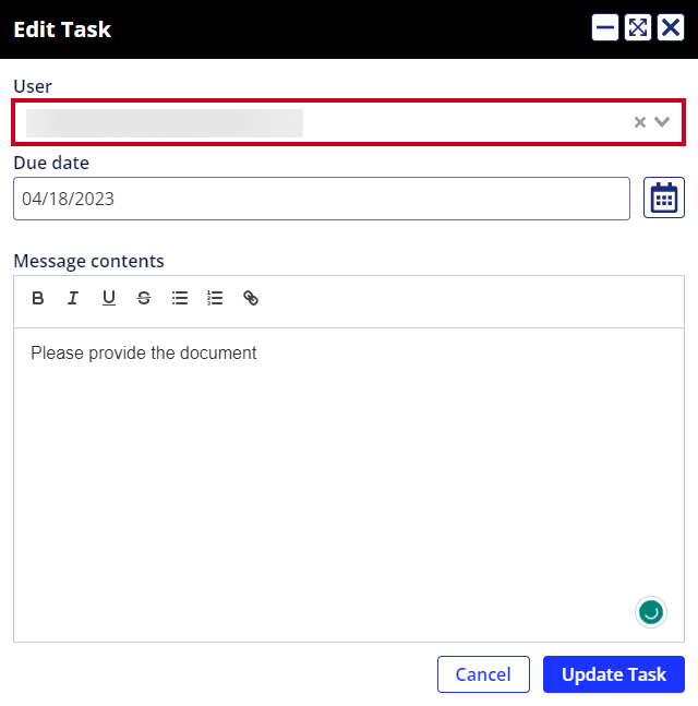 user drop-down menu.