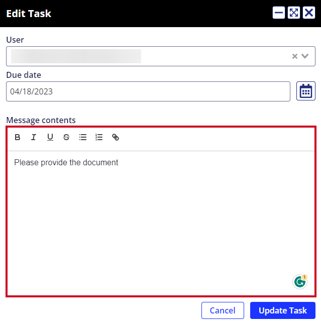 message contents textbox.
