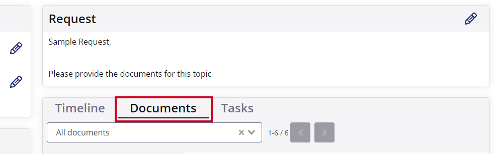 Documents tab under the request description.