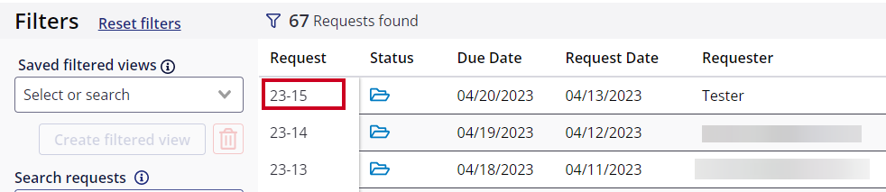 request number under Request column.