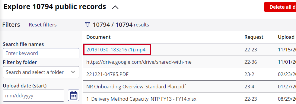 select doument name under the Document column.