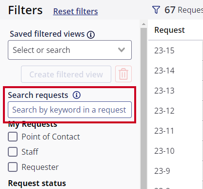 search requests field in left toolbar.