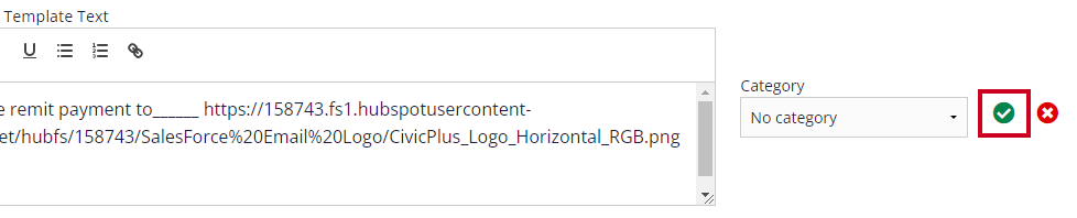 green checkmark icon next to category field.