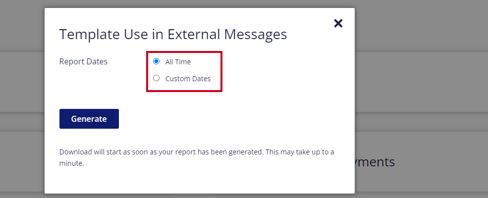 report date options - all time or custom dates.
