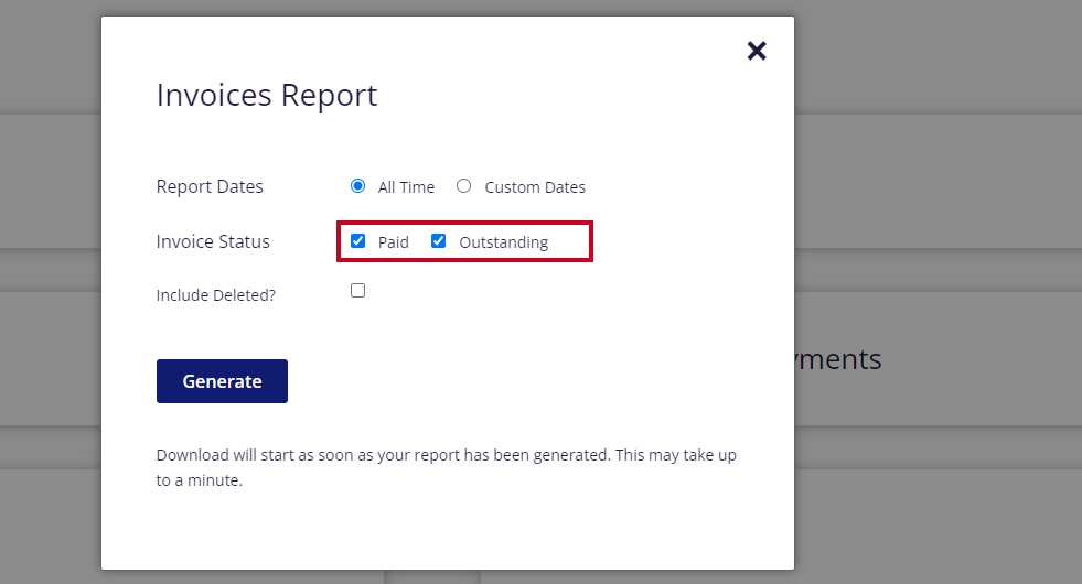 Invoice status options - Paid or Outstanding.