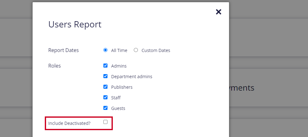 Include deactivated checkbox.
