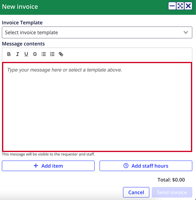 Message contents text field.
