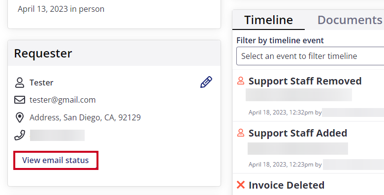 View email status button.