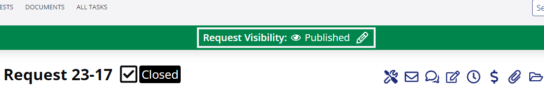 The visibility banner turned green with white text reading, 'Request Visibility: Published' with an eye icon between the words 'Visibility' and 'Published'.