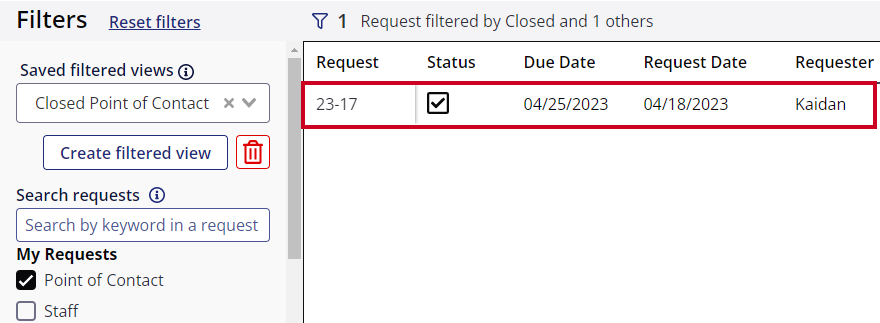 filtered request.