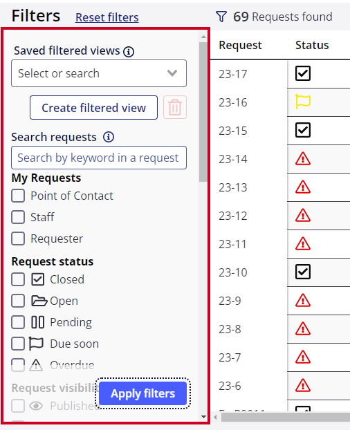 filters panel.