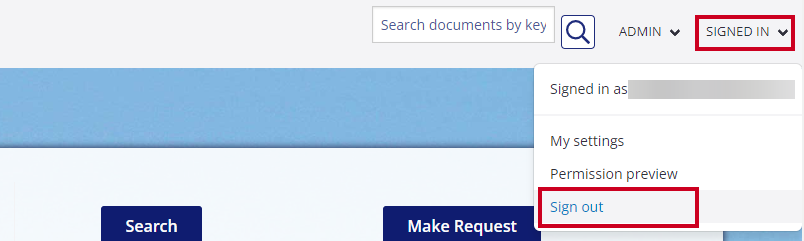 signed in menu with sign out selected in dropdown.