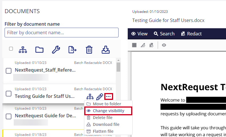 three dot drop down menu - change visibility option in dropdown.