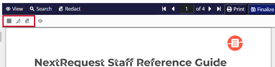 redaction options in top left corner of document.
