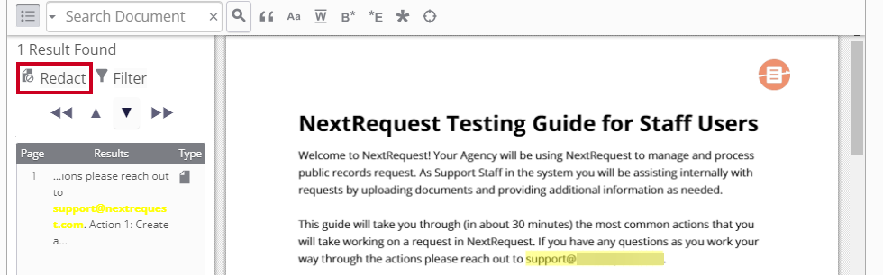 redact button in left sidebar.