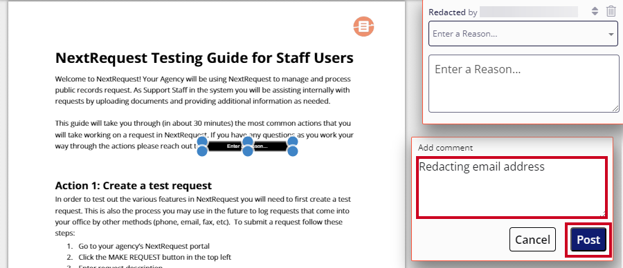 enter comment and click blue rectangle post button.