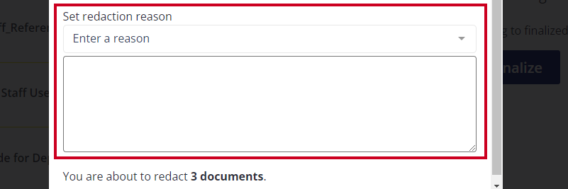 set a redaction reason textbox.