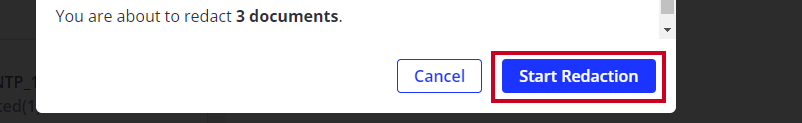 blue start redaction button in bottom right corner.