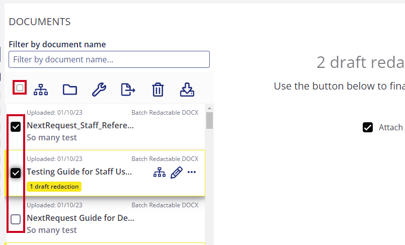 checkbox next to documents.