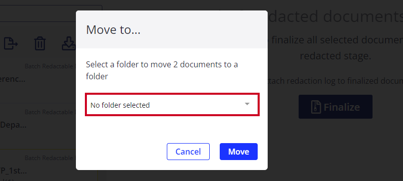 no folder selected dropdown.